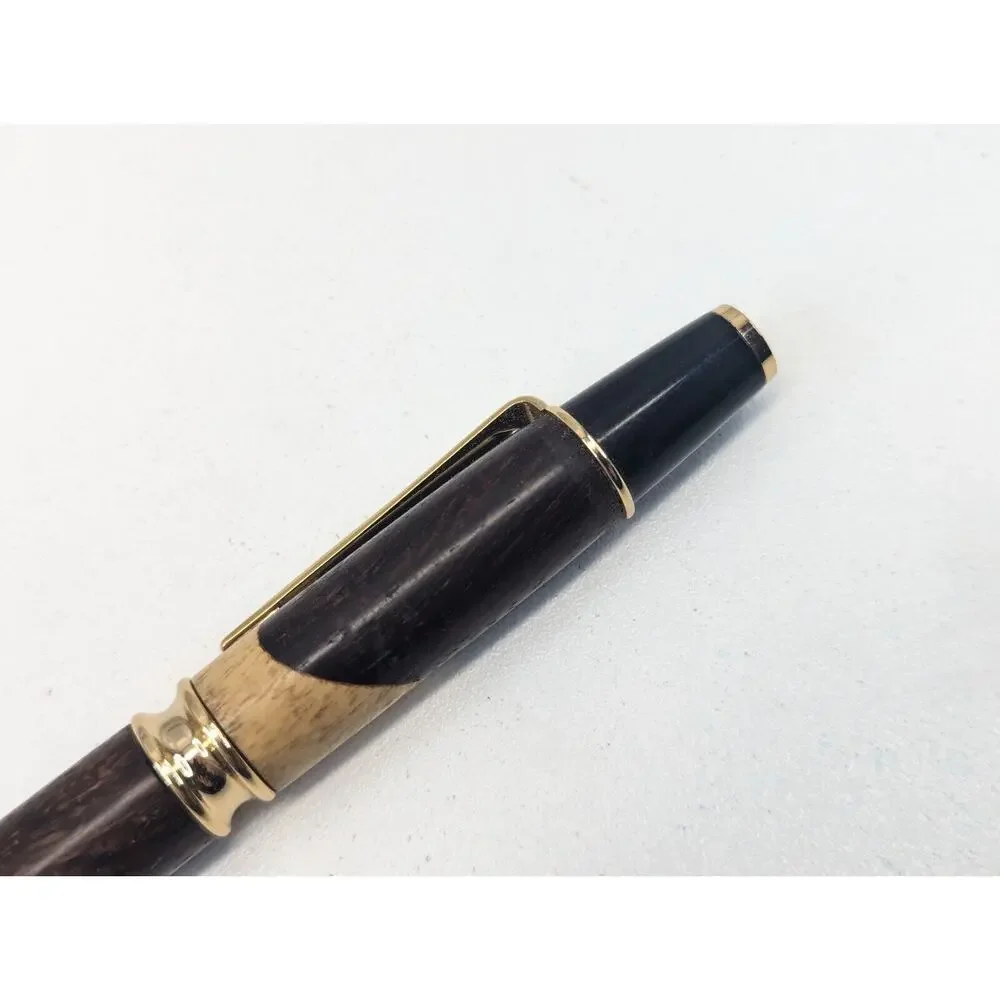 Hand Turned Twist Pen‎ Black And Gold Walnut Maple Blend